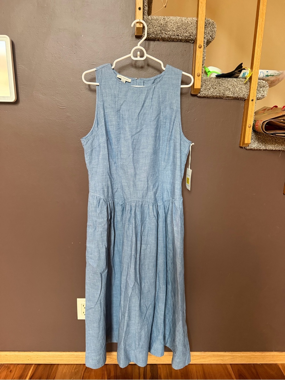 Chambray Sleeveless Midi Dress in Light Blue